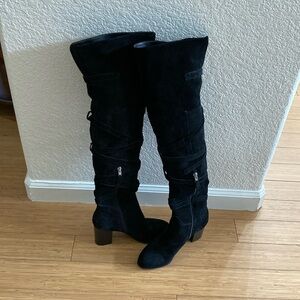 Sam Edelman Suede Thigh High buckle black boots